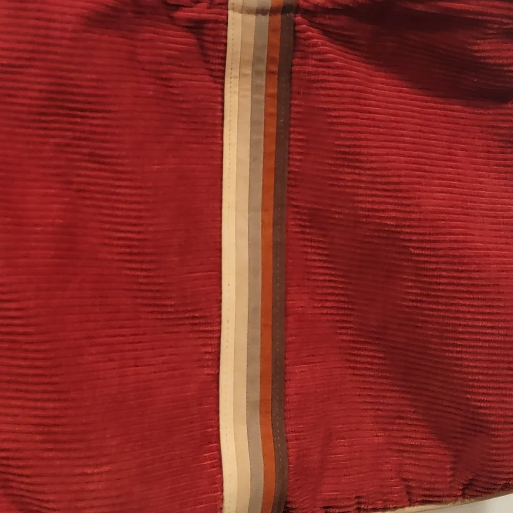 Vintage Red Corduroy Handbag/Satchel/Tote with Wooden Handles
